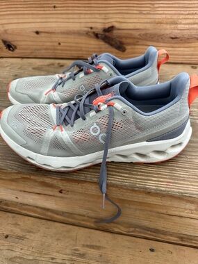 On Running Men's Athletic Shoes in Light Gray with Coral Accents
